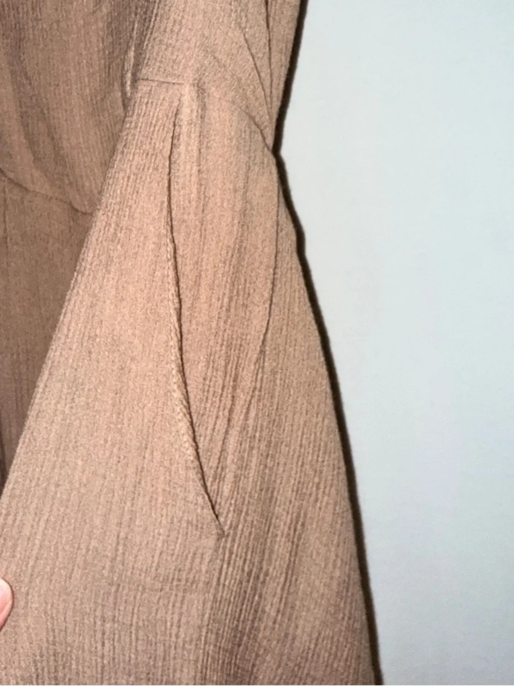 Sweet Lovely by Jen Taupe Textured Wide Leg Jumpsuit Tie Back Small NWOT - Picture 4 of 9